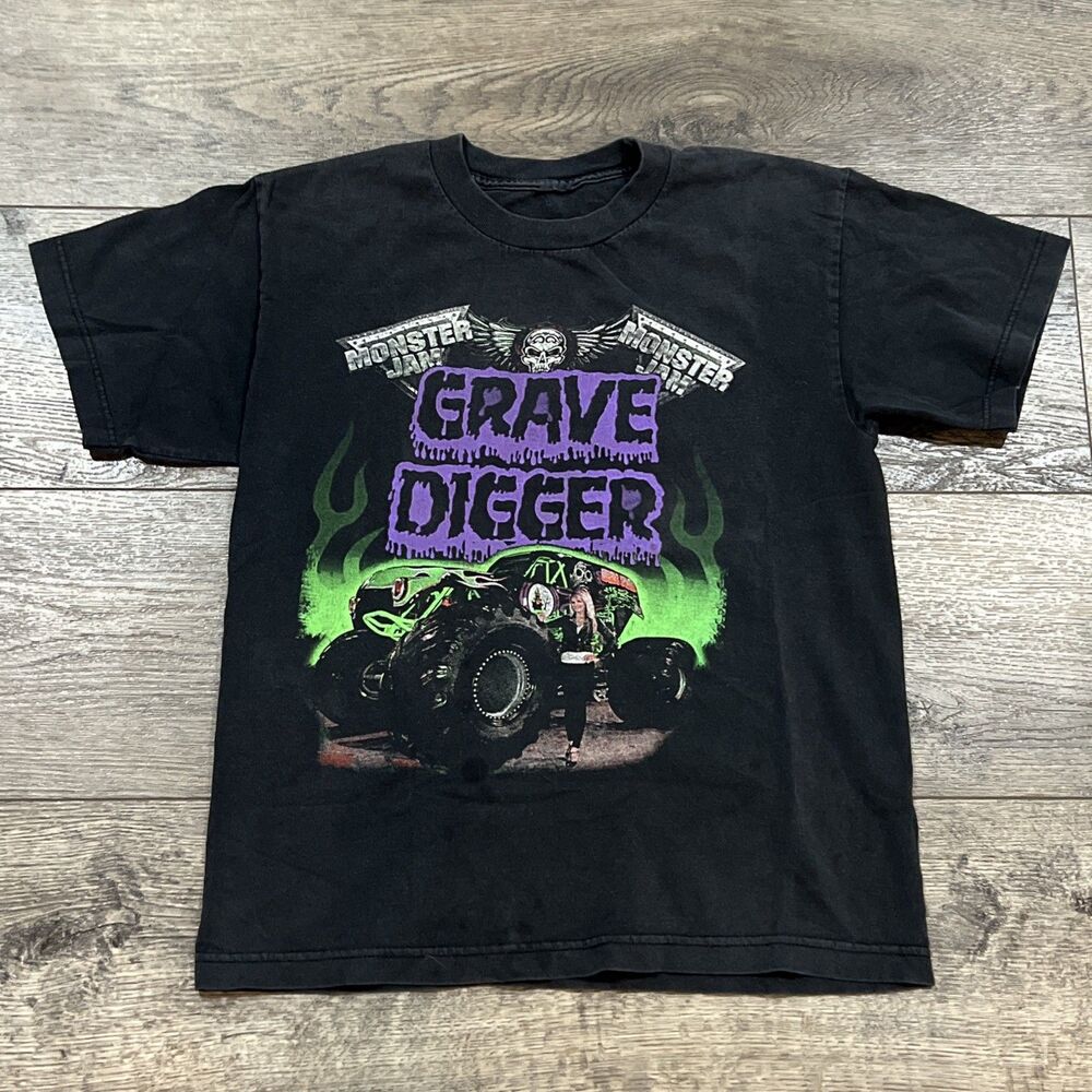 Vintage Y2K Monster Jam Grave Digger Black Fader T-Shirt - Mens Small Womens Med